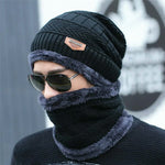 hot selling 2pcs ski cap and scarf cold warm leather winter hat for men
