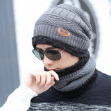 hot selling 2pcs ski cap and scarf cold warm leather winter hat for men