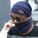 hot selling 2pcs ski cap and scarf cold warm leather winter hat for men
