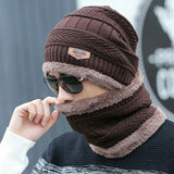 hot selling 2pcs ski cap and scarf cold warm leather winter hat for men