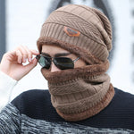 hot selling 2pcs ski cap and scarf cold warm leather winter hat for men