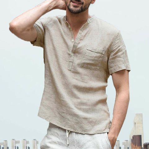 Men's Short Sleeve Shirt Summer Cool Loose Casual Shirts V-Neck Tops