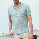 Men's Short Sleeve Shirt Summer Cool Loose Casual Shirts V-Neck Tops