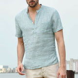 Men's Short Sleeve Shirt Summer Cool Loose Casual Shirts V-Neck Tops