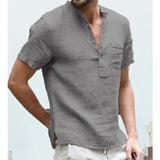 Men's Short Sleeve Shirt Summer Cool Loose Casual Shirts V-Neck Tops