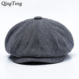 Men Berets Hat New Vintage Herringbone Octagon Cap