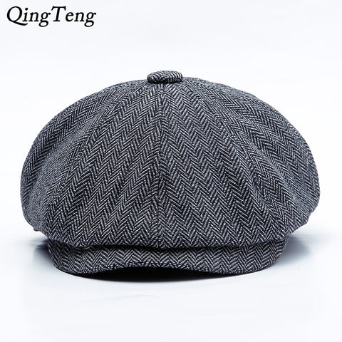 Men Berets Hat New Vintage Herringbone Octagon Cap