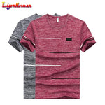 T shirts Men Clothing Polyester Male Tshirts Short Sleeve soft Comfortable Strip Top Tees O-Neck