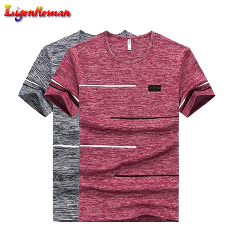 T shirts Men Clothing Polyester Male Tshirts Short Sleeve soft Comfortable Strip Top Tees O-Neck