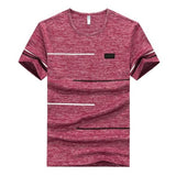T shirts Men Clothing Polyester Male Tshirts Short Sleeve soft Comfortable Strip Top Tees O-Neck