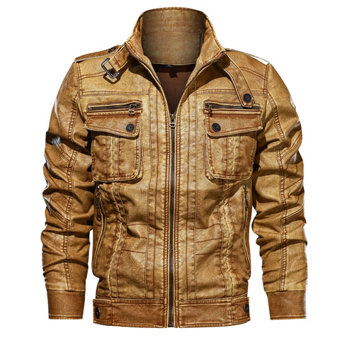 New Leather Jacket Men Casual Pocket  jaket