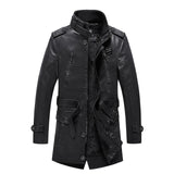 2020 New Arrival Men's Long Leather Jacket Windbreaker Men Fashion