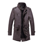 2020 New Arrival Men's Long Leather Jacket Windbreaker Men Fashion