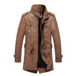 2020 New Arrival Men's Long Leather Jacket Windbreaker Men Fashion