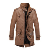 2020 New Arrival Men's Long Leather Jacket Windbreaker Men Fashion
