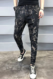 Autumn Winter Floral Pants Men Thick Warm Slim Pants Casual Streetwear Trousers Men