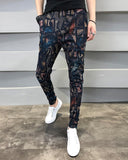 Autumn Winter Floral Pants Men Thick Warm Slim Pants Casual Streetwear Trousers Men