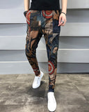 Autumn Winter Floral Pants Men Thick Warm Slim Pants Casual Streetwear Trousers Men