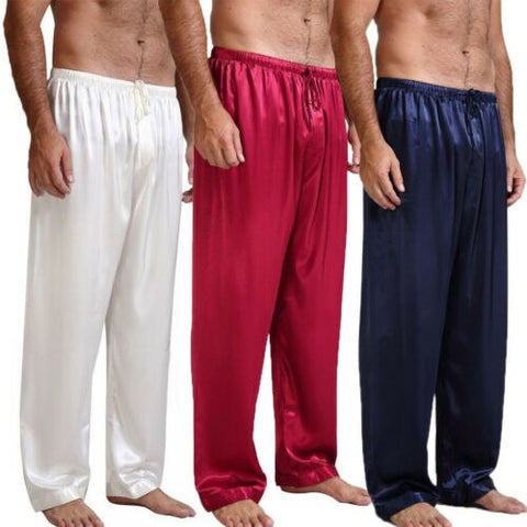 Mens Silk Satin Pants Sleep Bottoms Nightwear Sleepwear Trousers