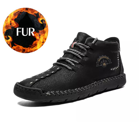 2020 Winter Men Boots Genuine Leather Fur Snow Boots Lace Up Waterproof Footwear