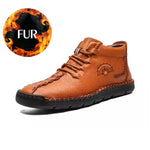 2020 Winter Men Boots Genuine Leather Fur Snow Boots Lace Up Waterproof Footwear