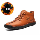2020 Winter Men Boots Genuine Leather Fur Snow Boots Lace Up Waterproof Footwear