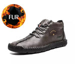 2020 Winter Men Boots Genuine Leather Fur Snow Boots Lace Up Waterproof Footwear