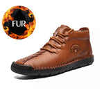 2020 Winter Men Boots Genuine Leather Fur Snow Boots Lace Up Waterproof Footwear