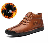 2020 Winter Men Boots Genuine Leather Fur Snow Boots Lace Up Waterproof Footwear
