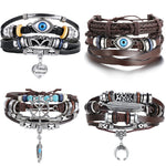 Fashion Heart Eye Leaf Leather Charm Bracelets Set For Men