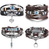 Fashion Heart Eye Leaf Leather Charm Bracelets Set For Men