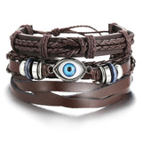 Fashion Heart Eye Leaf Leather Charm Bracelets Set For Men