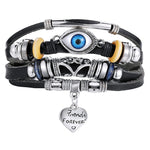 Fashion Heart Eye Leaf Leather Charm Bracelets Set For Men