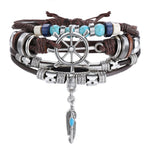 Fashion Heart Eye Leaf Leather Charm Bracelets Set For Men