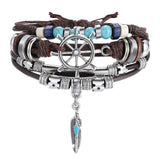 Fashion Heart Eye Leaf Leather Charm Bracelets Set For Men