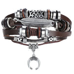 Fashion Heart Eye Leaf Leather Charm Bracelets Set For Men