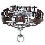Fashion Heart Eye Leaf Leather Charm Bracelets Set For Men
