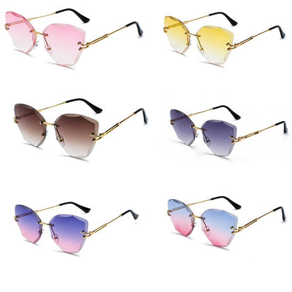 New Frameless Cat Eye Sunglasses Men Trend Retro Gradient Ocean Piece Sun Glasses