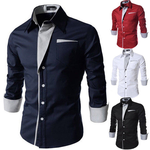 Luxury Men's Stylish Casual Dress Shirt Slim Fit Shirt Long Sleeve Formal Tops
