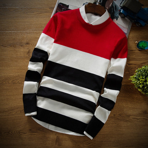 2020 male fashion sweater Stripe leisure thin sweater Autumn warm sweater